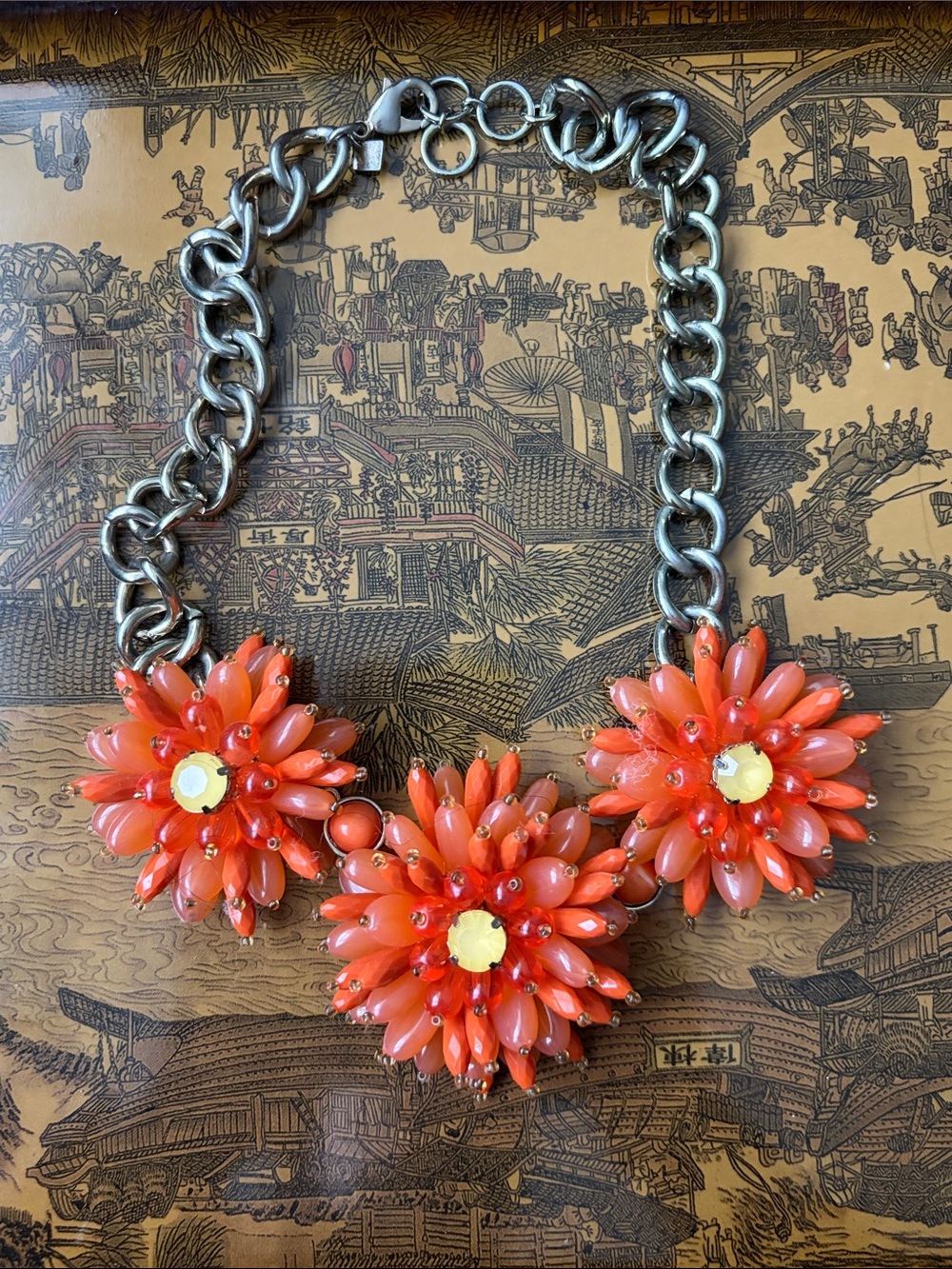 Banana republic Orange Floral Statement Necklace